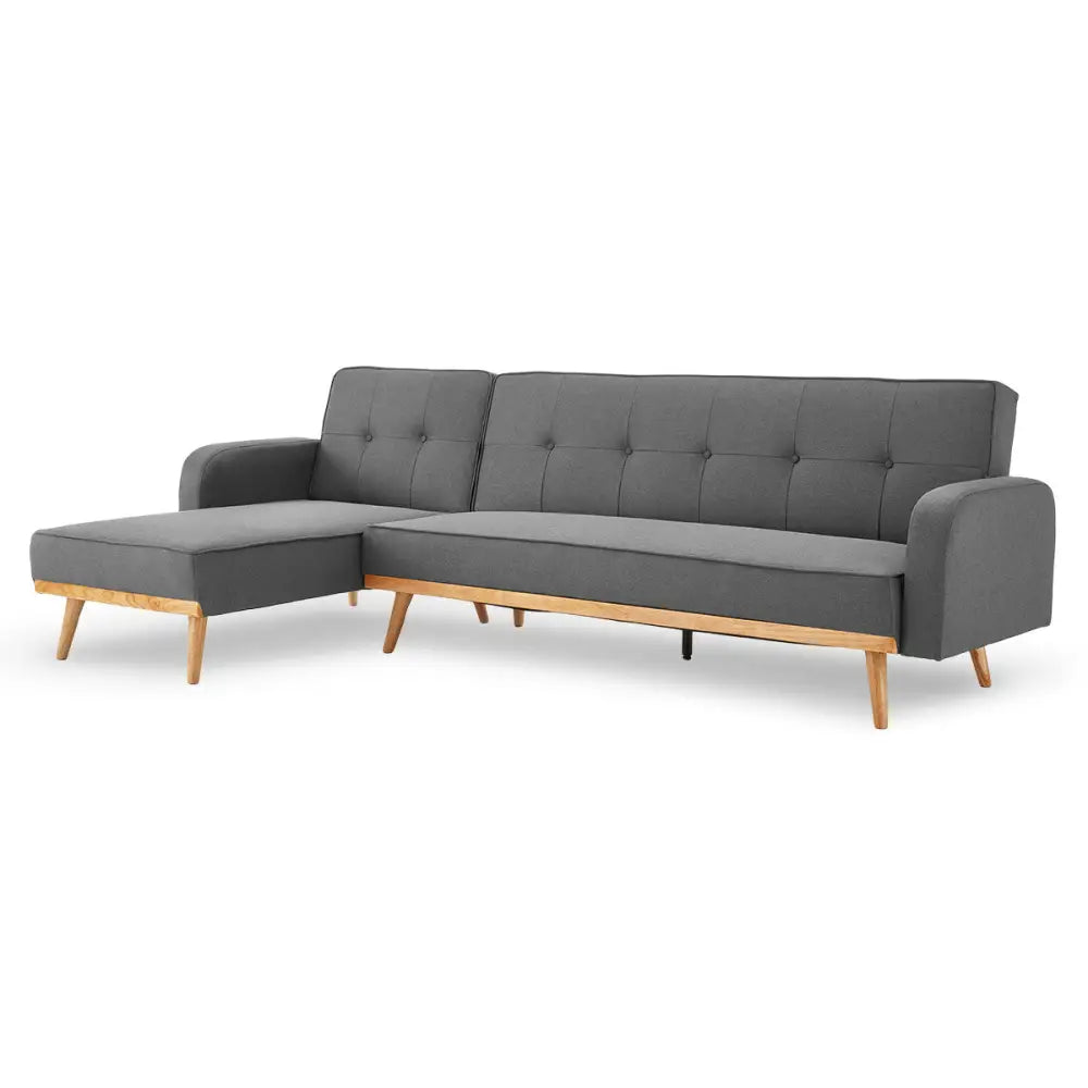 Sarantino 3-Seater Corner Sofa Bed with Chaise Lounge - Dark Grey - Furniture > Sofas