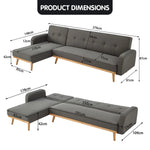 Sarantino 3-Seater Corner Sofa Bed with Chaise Lounge - Dark Grey - Furniture > Sofas