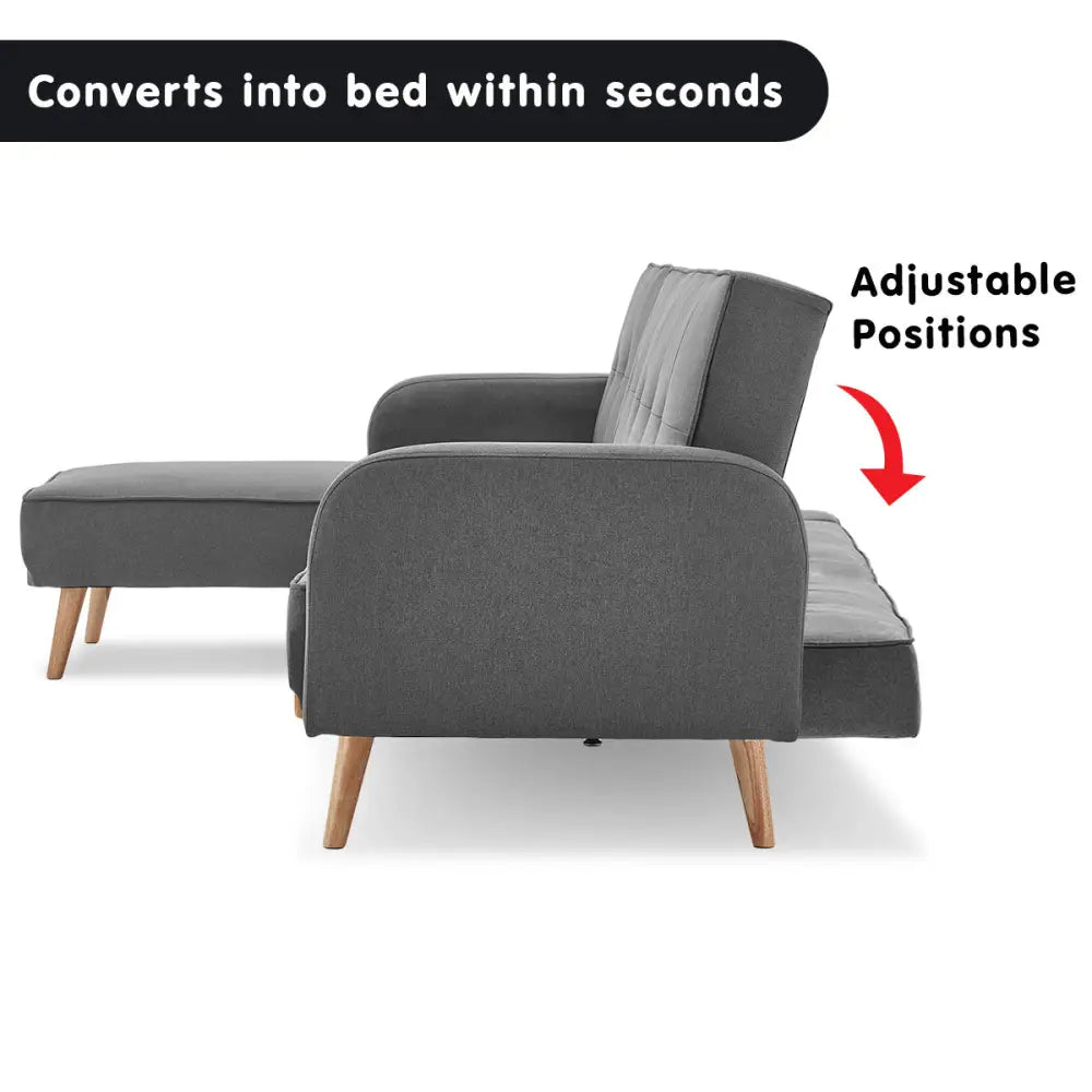 Sarantino 3-Seater Corner Sofa Bed with Chaise Lounge - Dark Grey - Furniture > Sofas