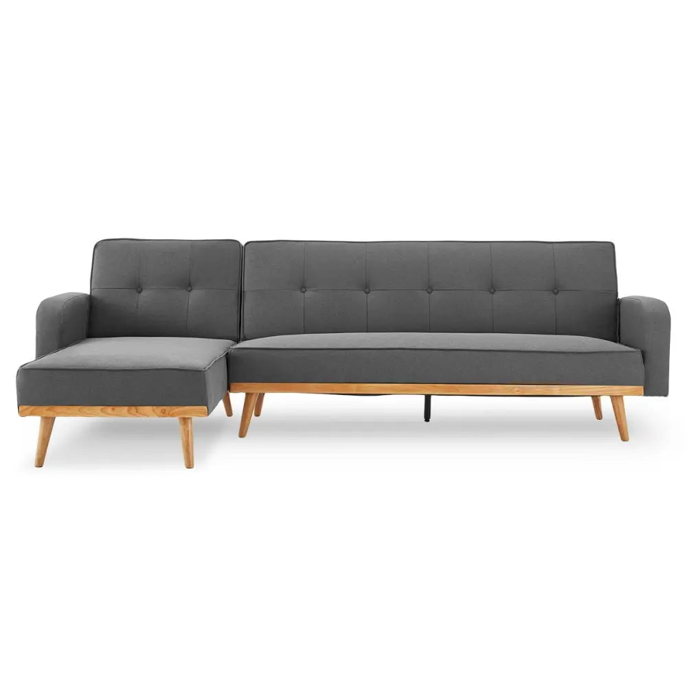 Sarantino 3-Seater Corner Sofa Bed with Chaise Lounge - Dark Grey - Furniture > Sofas