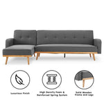 Sarantino 3-Seater Corner Sofa Bed with Chaise Lounge - Dark Grey - Furniture > Sofas