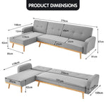 Sarantino 3-Seater Corner Sofa Bed with Chaise Lounge - Light Grey - Furniture > Bar Stools & Chairs > Arm Chairs &