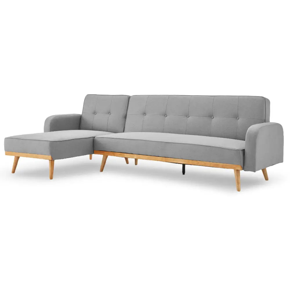 Sarantino 3-Seater Corner Sofa Bed with Chaise Lounge - Light Grey - Furniture > Bar Stools & Chairs > Arm Chairs &