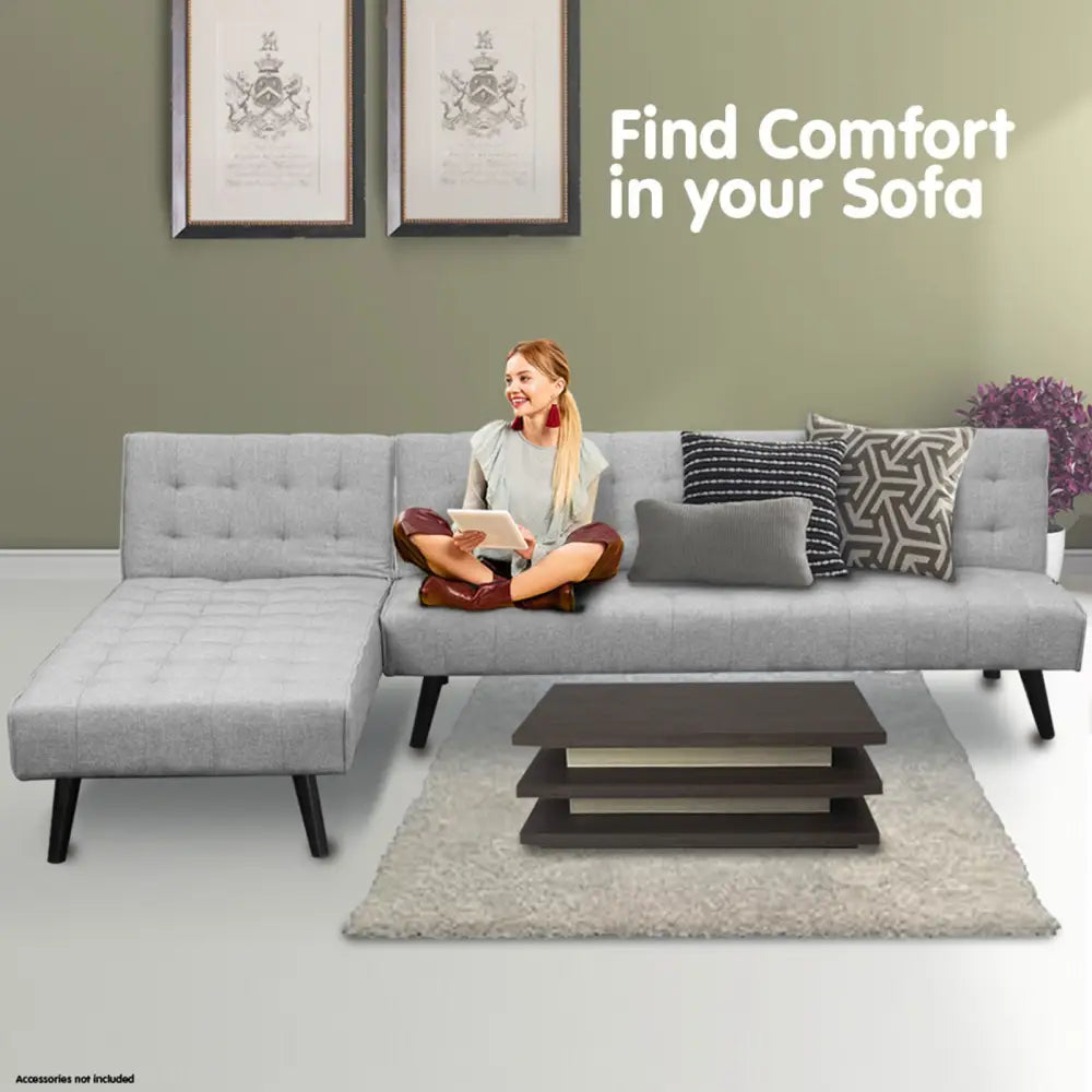 Sarantino 3-seater Corner Sofa Bed With Lounge Chaise Couch Furniture Light Grey - Furniture > Sofas
