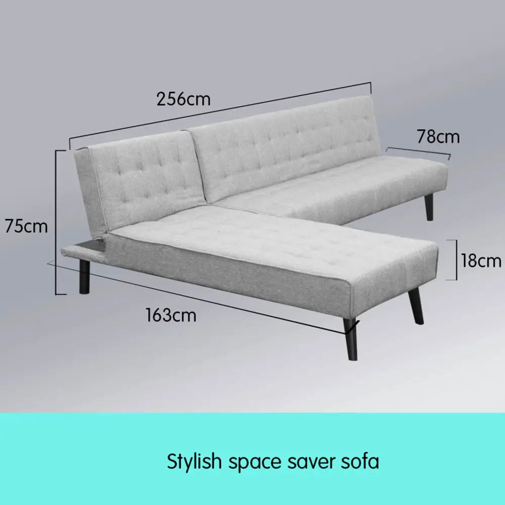 Sarantino 3-seater Corner Sofa Bed With Lounge Chaise Couch Furniture Light Grey - Furniture > Sofas