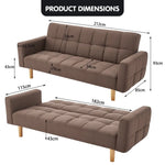 Sarantino 3-Seater Fabric Sofa Bed Futon - Brown - Furniture > Sofas