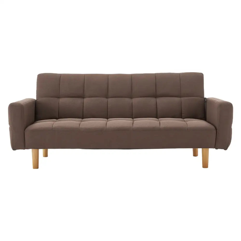 Sarantino 3-Seater Fabric Sofa Bed Futon - Brown - Furniture > Sofas