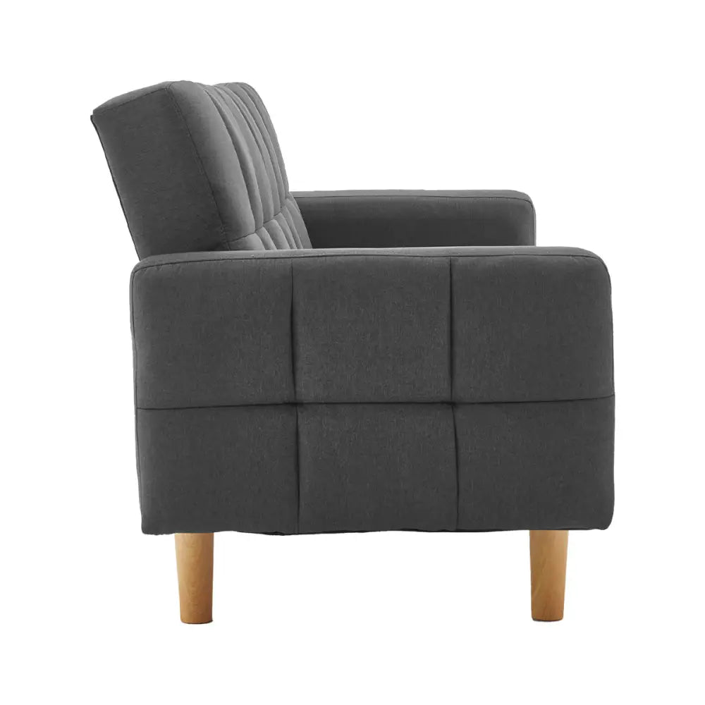 Sarantino 3-Seater Fabric Sofa Bed Futon - Dark Grey - Furniture > Sofas