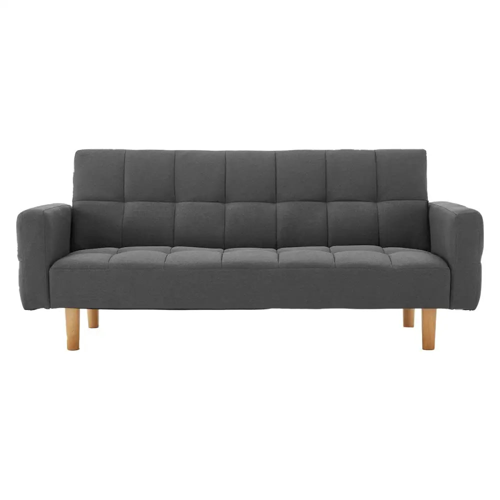Sarantino 3-Seater Fabric Sofa Bed Futon - Dark Grey - Furniture > Sofas