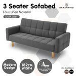 Sarantino 3-Seater Fabric Sofa Bed Futon - Dark Grey - Furniture > Sofas