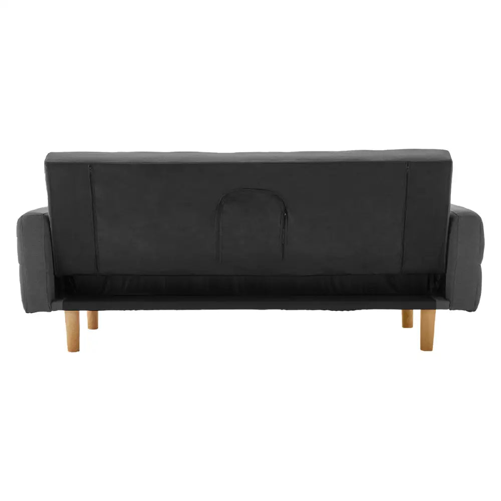 Sarantino 3-Seater Fabric Sofa Bed Futon - Dark Grey - Furniture > Sofas