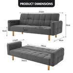 Sarantino 3-Seater Fabric Sofa Bed Futon - Dark Grey - Furniture > Sofas