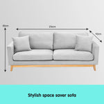Sarantino 3 Seater Faux Velvet Sofa Bed Couch Furniture Light Grey - Furniture > Sofas