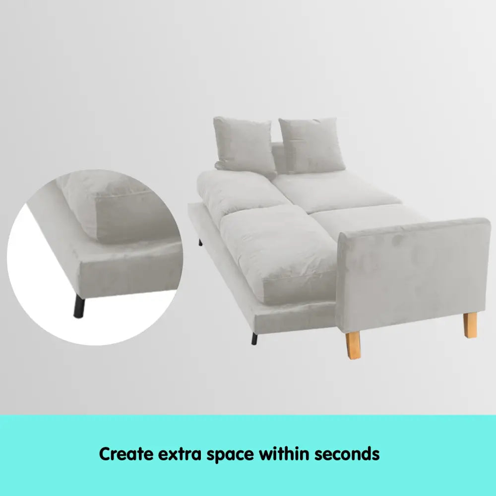 Sarantino 3 Seater Faux Velvet Sofa Bed Couch Furniture Light Grey - Furniture > Sofas