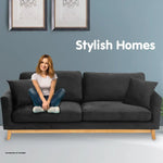 Sarantino 3 Seater Faux Velvet Wooden Sofa Bed Couch Furniture - Black - Furniture > Sofas