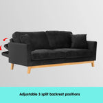 Sarantino 3 Seater Faux Velvet Wooden Sofa Bed Couch Furniture - Black - Furniture > Sofas