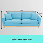 Sarantino 3 Seater Faux Velvet Wooden Sofa Bed Couch Furniture - Blue - Furniture > Sofas