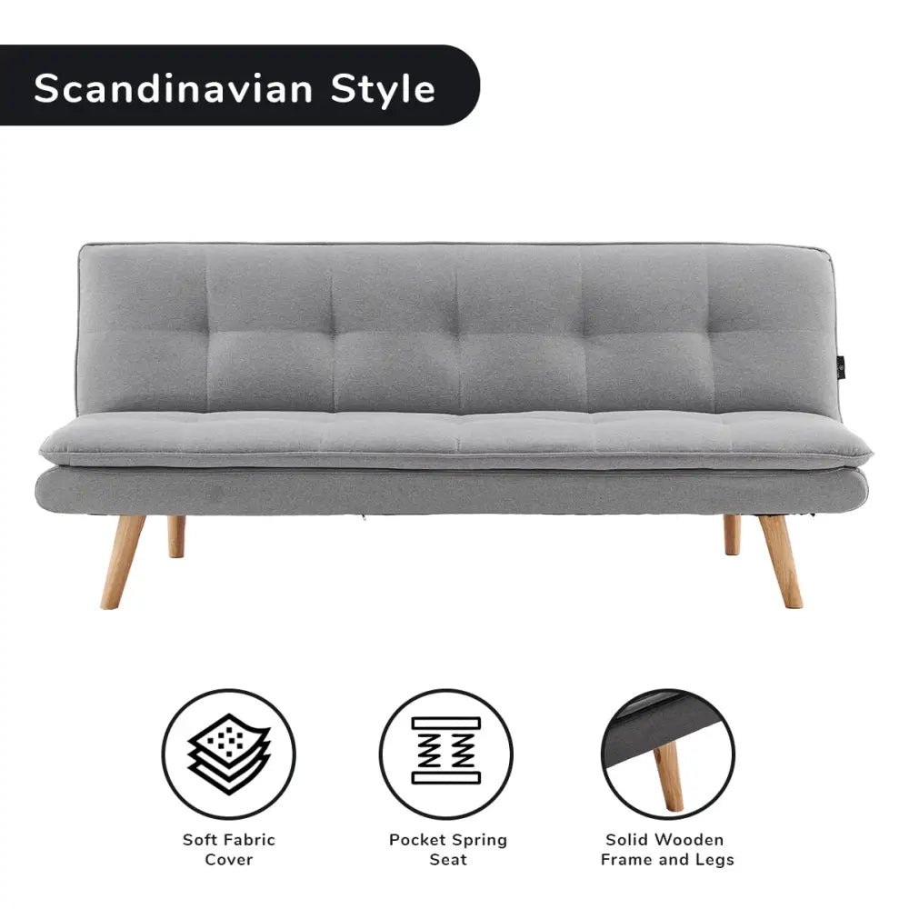 Sarantino 3 Seater Linen Couch Sofa Bed Lounge Futon - Light Grey - Furniture > Sofas