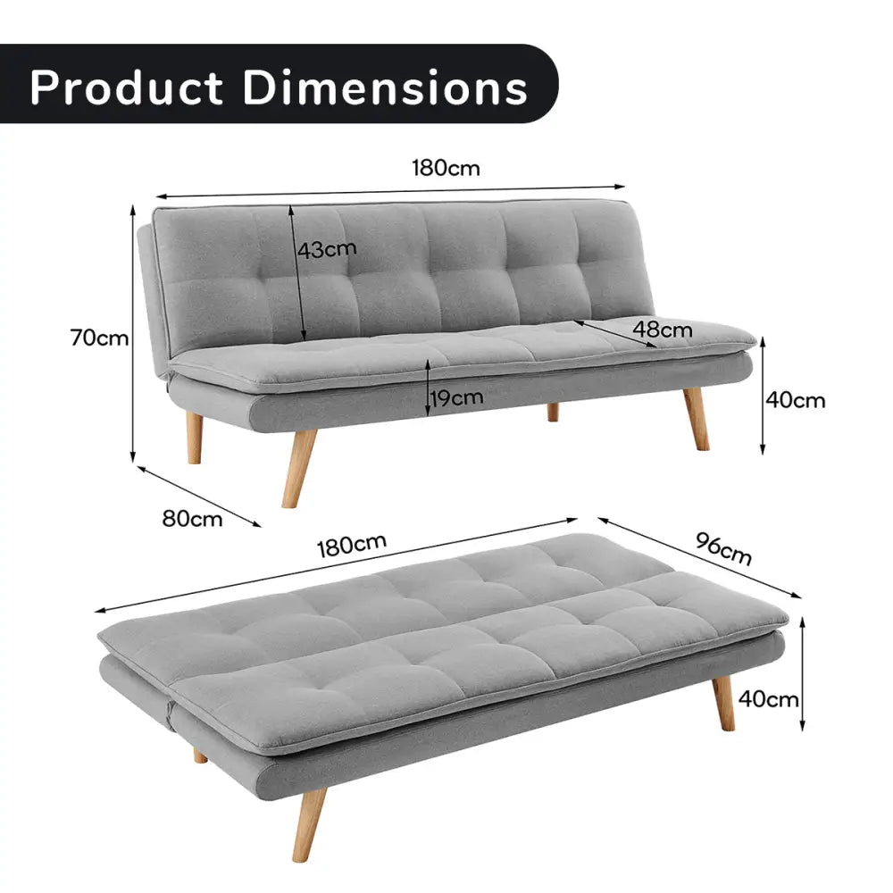 Sarantino 3 Seater Linen Couch Sofa Bed Lounge Futon - Light Grey - Furniture > Sofas