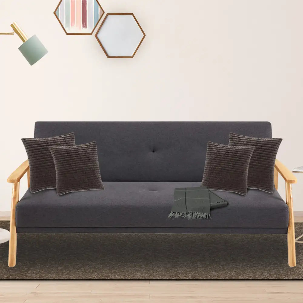 Sarantino 3 Seater Linen Fabric Wood Sofa Bed Lounge Couch Dark Grey - Furniture > Sofas