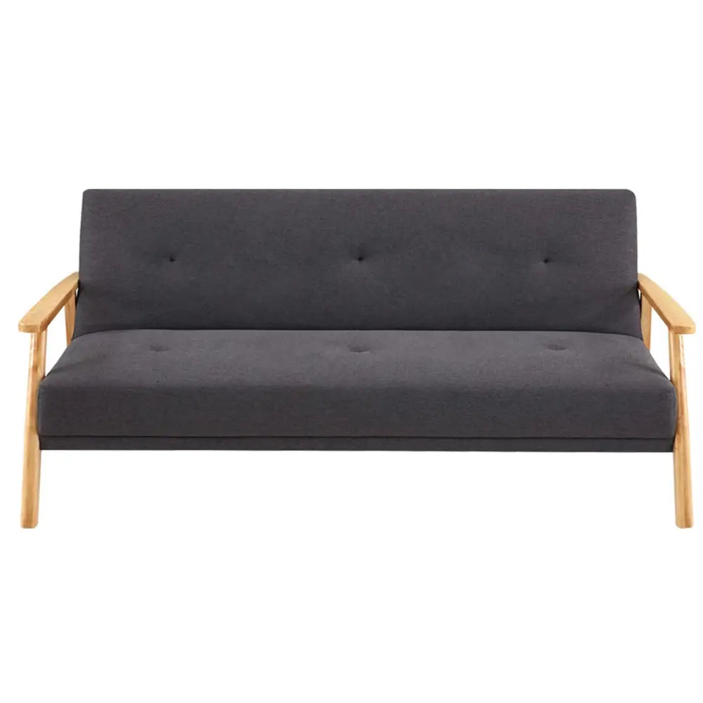 Sarantino 3 Seater Linen Fabric Wood Sofa Bed Lounge Couch Dark Grey - Furniture > Sofas