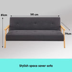Sarantino 3 Seater Linen Fabric Wood Sofa Bed Lounge Couch Dark Grey - Furniture > Sofas