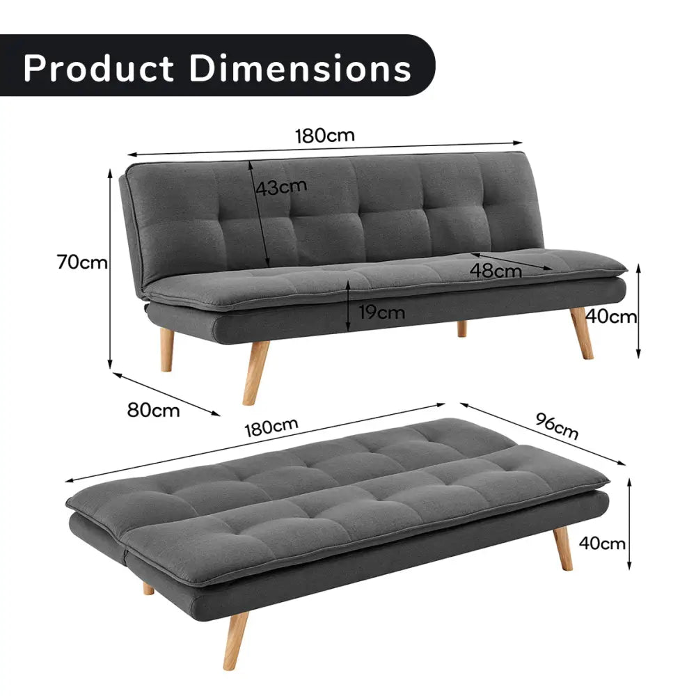 Sarantino 3 Seater Linen Sofa Bed Couch Lounge Futon - Dark Grey - Furniture > Sofas