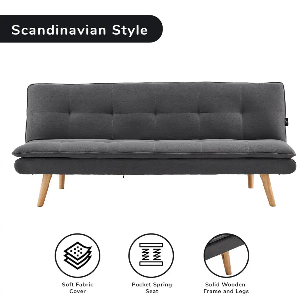 Sarantino 3 Seater Linen Sofa Bed Couch Lounge Futon - Dark Grey - Furniture > Sofas
