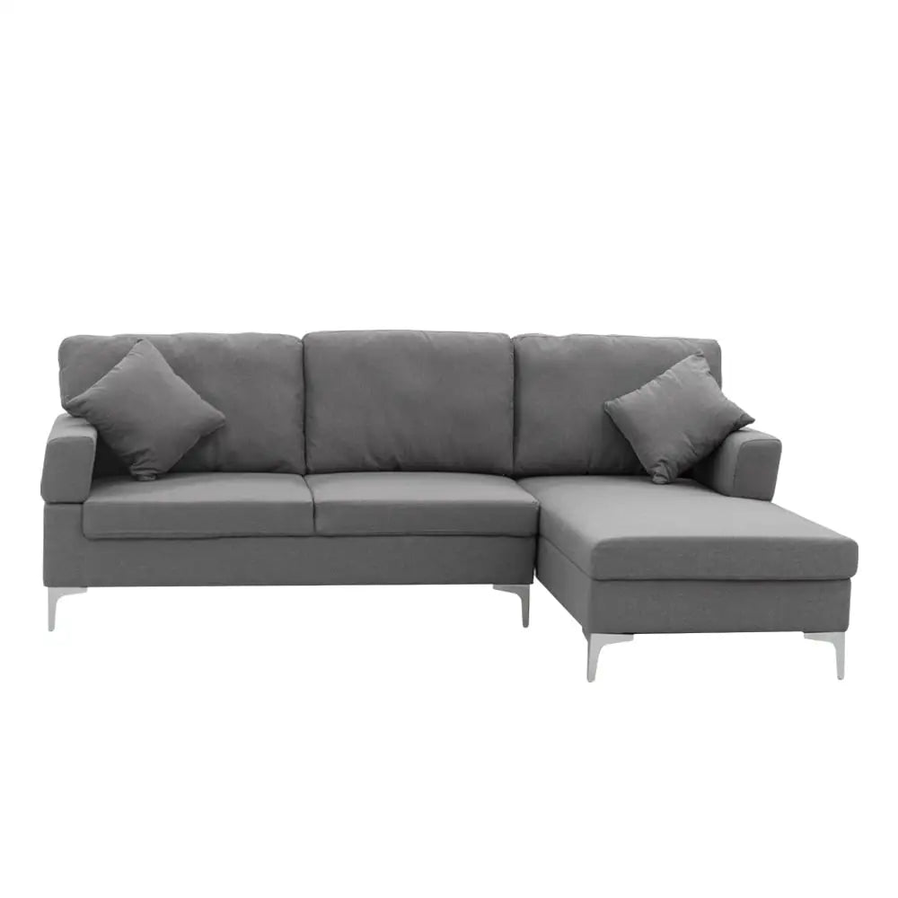 Sarantino 3 Seater Linen Sofa Lounge Left Side Chaise Couch Furniture Dark Grey L-shaped - Furniture > Sofas