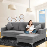Sarantino 3 Seater Linen Sofa Lounge Left Side Chaise Couch Furniture Dark Grey L-shaped - Furniture > Sofas