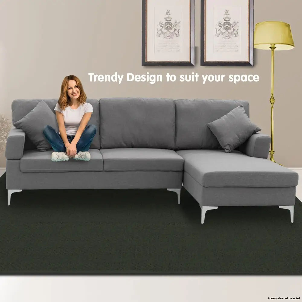 Sarantino 3 Seater Linen Sofa Lounge Left Side Chaise Couch Furniture Dark Grey L-shaped - Furniture > Sofas