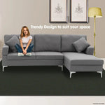Sarantino 3 Seater Linen Sofa Lounge Left Side Chaise Couch Furniture Dark Grey L-shaped - Furniture > Sofas