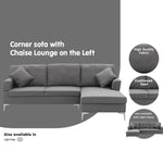 Sarantino 3 Seater Linen Sofa Lounge Left Side Chaise Couch Furniture Dark Grey L-shaped - Furniture > Sofas