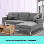Sarantino 3 Seater Linen Sofa Lounge Left Side Chaise Couch Furniture Dark Grey L-shaped - Furniture > Sofas