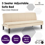 Sarantino 3 Seater Modular Faux Linen Fabric Sofa Bed Couch - Beige - Furniture > Sofas