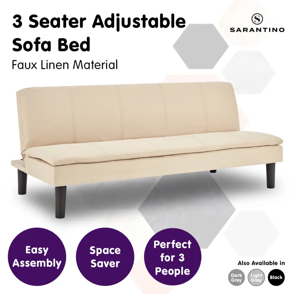 Sarantino 3 Seater Modular Faux Linen Fabric Sofa Bed Couch - Beige - Furniture > Sofas