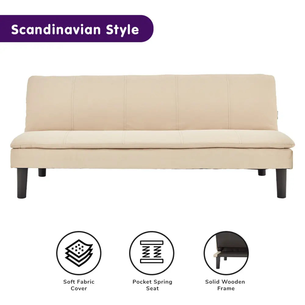 Sarantino 3 Seater Modular Faux Linen Fabric Sofa Bed Couch - Beige - Furniture > Sofas