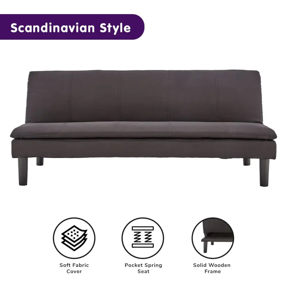 Sarantino 3 Seater Modular Faux Linen Fabric Sofa Bed Couch - Black - Furniture > Sofas