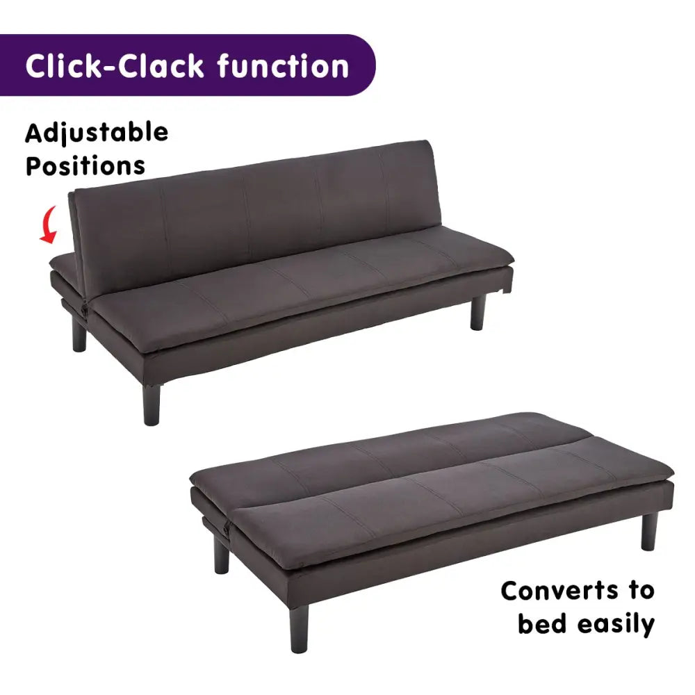 Sarantino 3 Seater Modular Faux Linen Fabric Sofa Bed Couch - Black - Furniture > Sofas