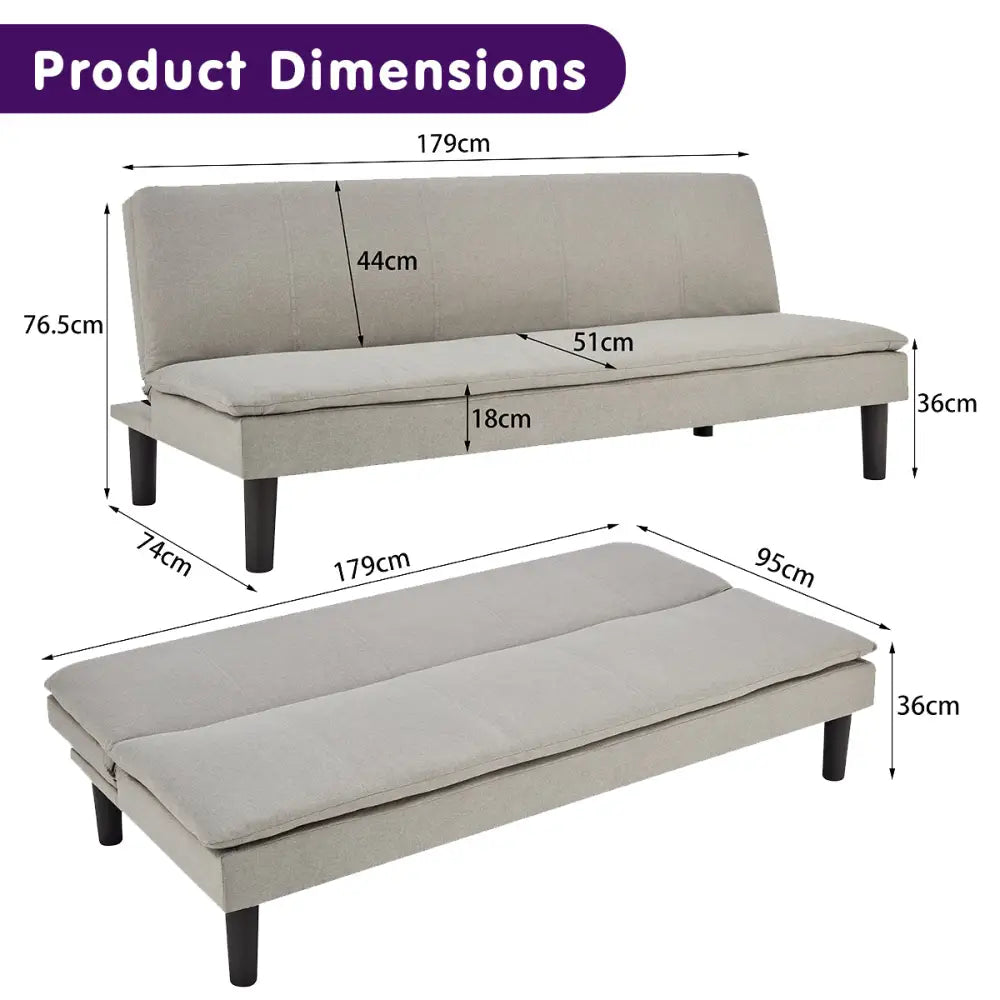 Sarantino 3 Seater Modular Faux Linen Fabric Sofa Bed Couch Light Grey - Furniture > Sofas