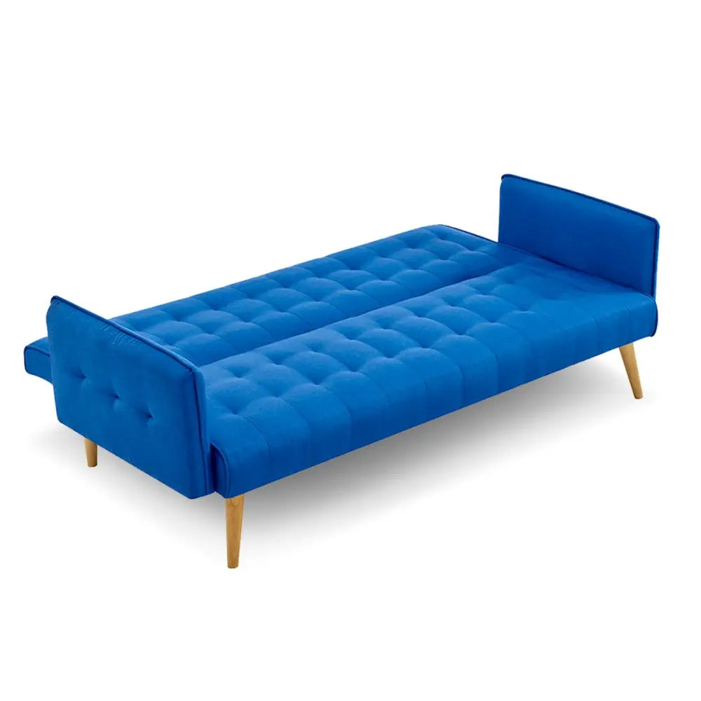 Sarantino 3 Seater Modular Linen Fabric Sofa Bed Couch Armrest - Blue - Furniture > Sofas