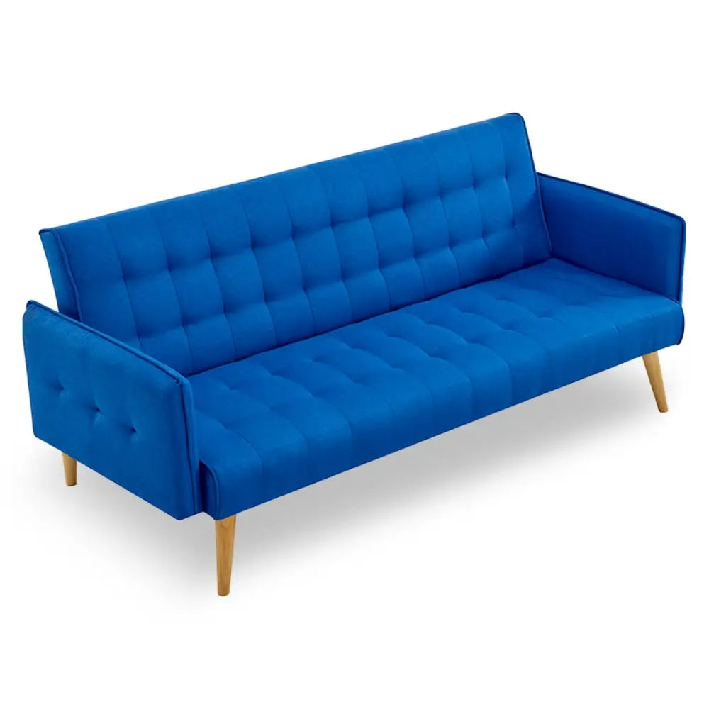 Sarantino 3 Seater Modular Linen Fabric Sofa Bed Couch Armrest - Blue - Furniture > Sofas