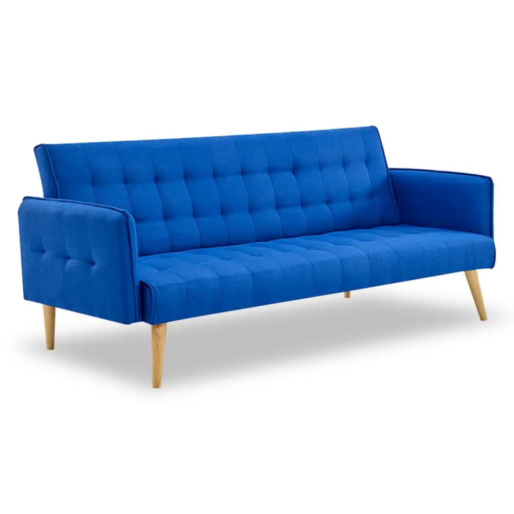 Sarantino 3 Seater Modular Linen Fabric Sofa Bed Couch Armrest - Blue - Furniture > Sofas