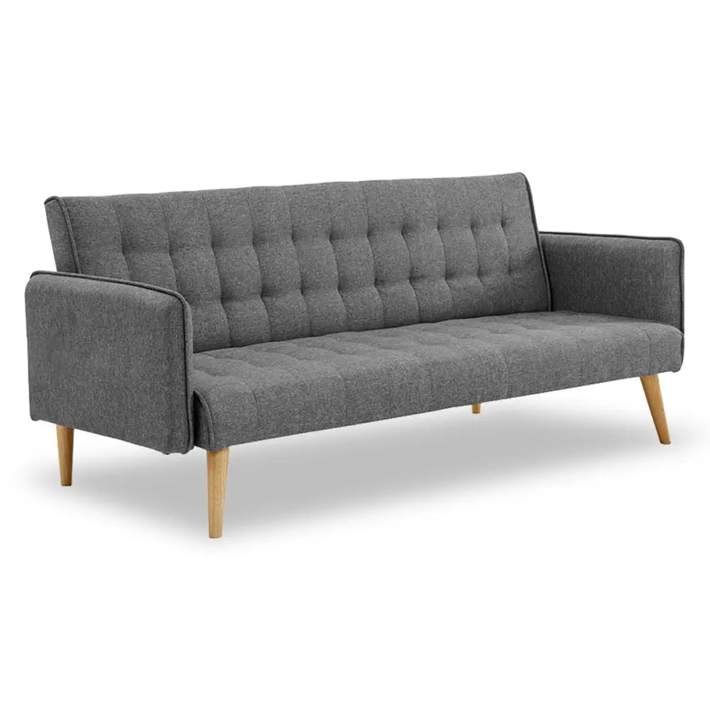 Sarantino 3 Seater Modular Linen Fabric Sofa Bed Couch Armrest Grey - Furniture > Sofas