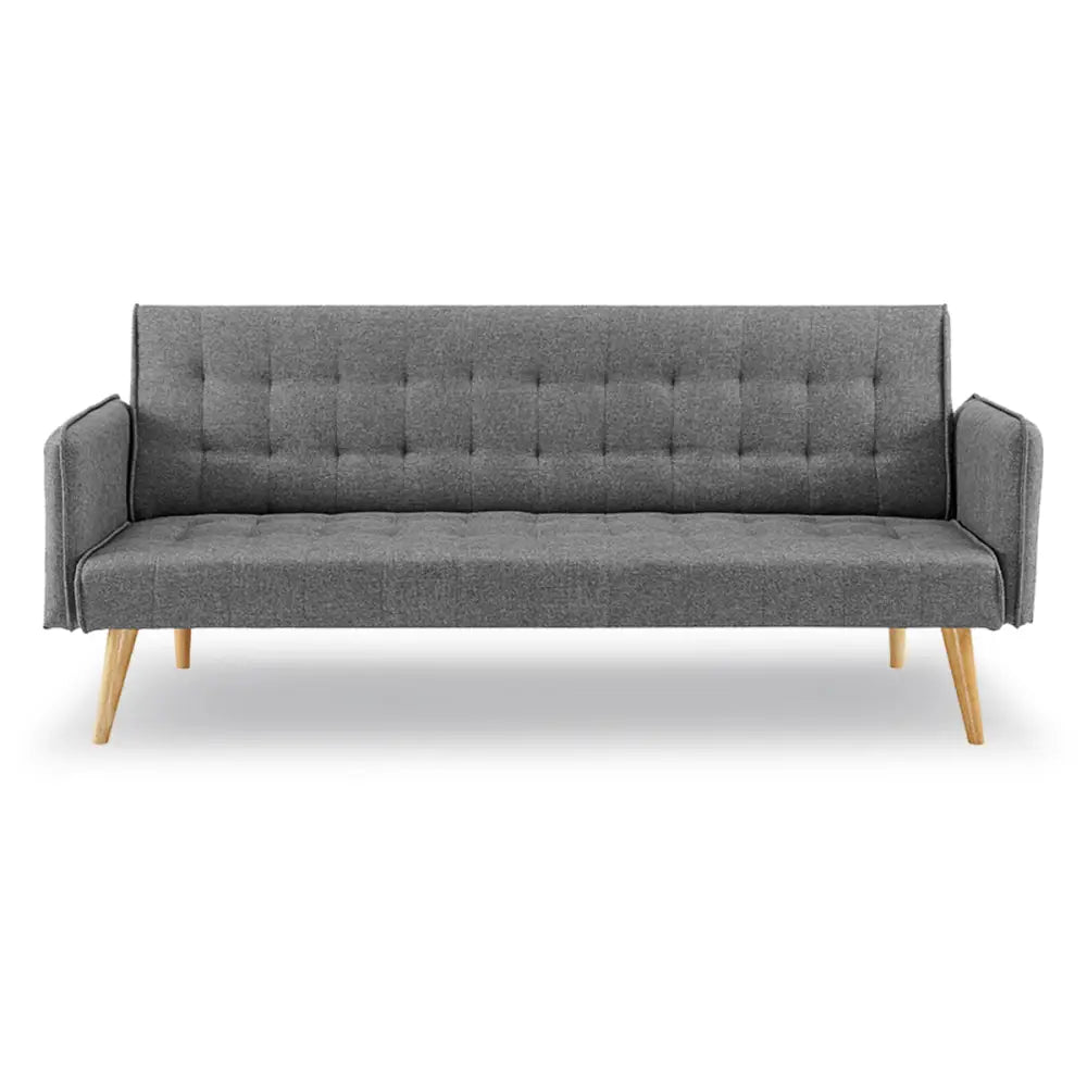 Sarantino 3 Seater Modular Linen Fabric Sofa Bed Couch Armrest Grey - Furniture > Sofas