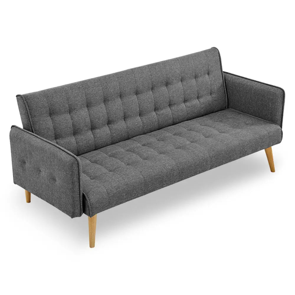 Sarantino 3 Seater Modular Linen Fabric Sofa Bed Couch Armrest Grey - Furniture > Sofas
