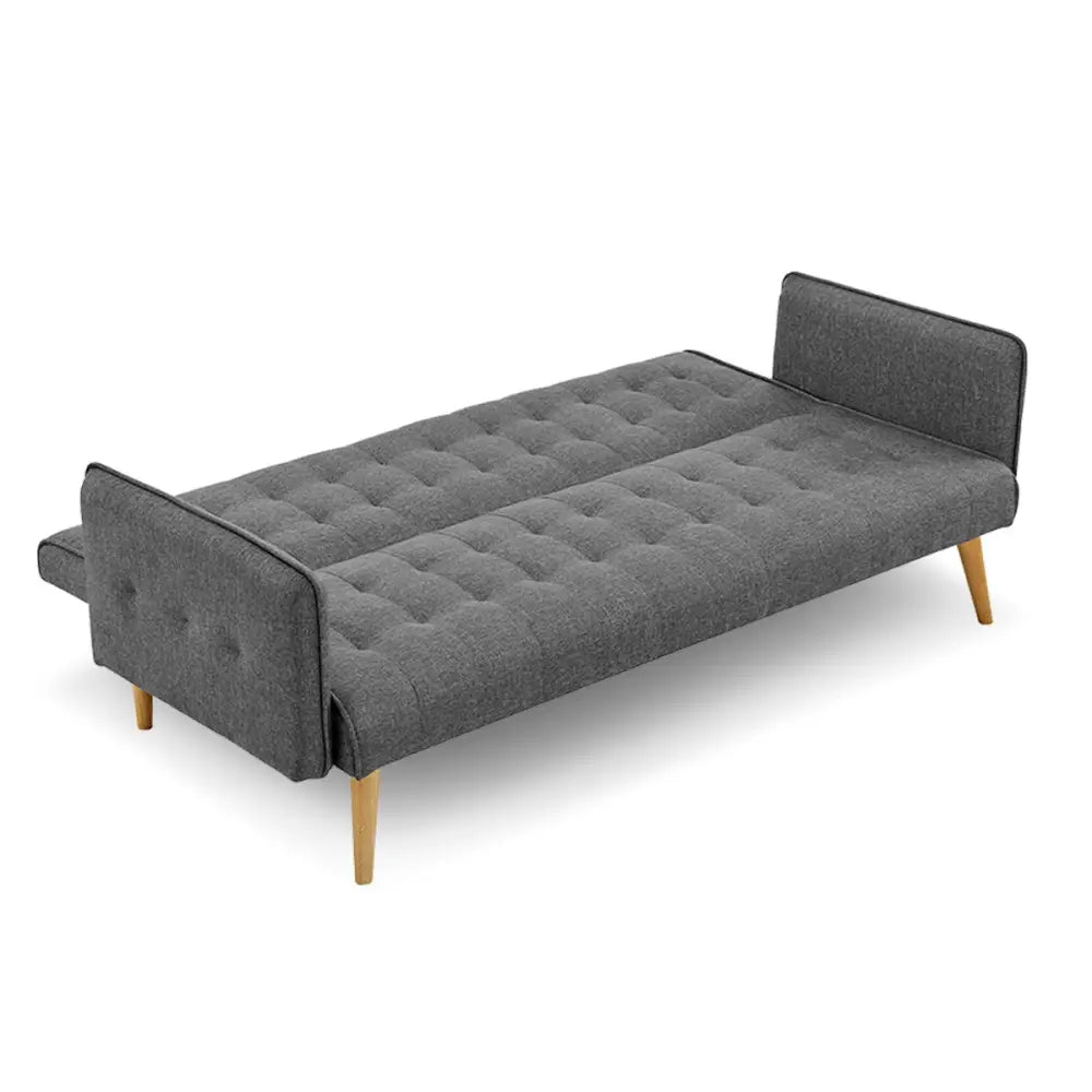 Sarantino 3 Seater Modular Linen Fabric Sofa Bed Couch Armrest Grey - Furniture > Sofas