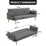 Sarantino 3 Seater Modular Linen Fabric Sofa Bed Couch Armrest Grey - Furniture > Sofas