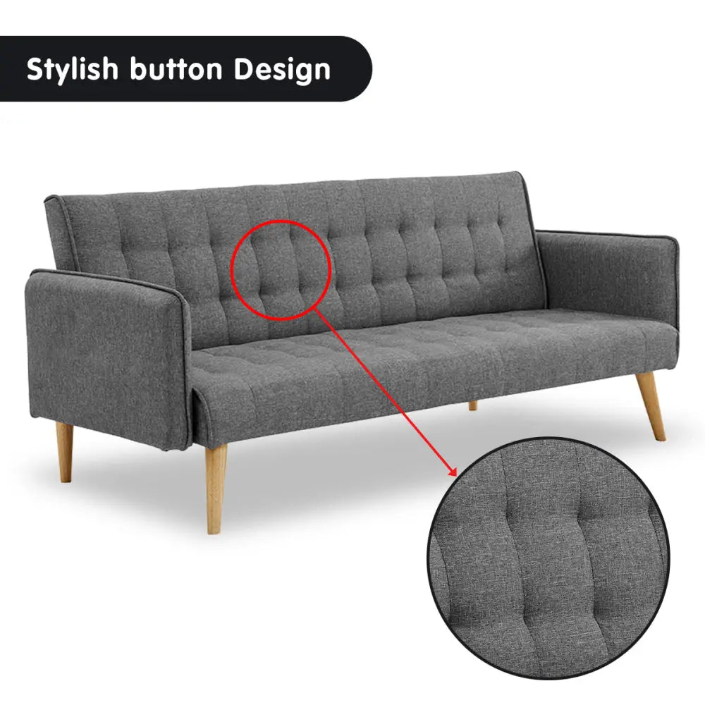 Sarantino 3 Seater Modular Linen Fabric Sofa Bed Couch Armrest Grey - Furniture > Sofas