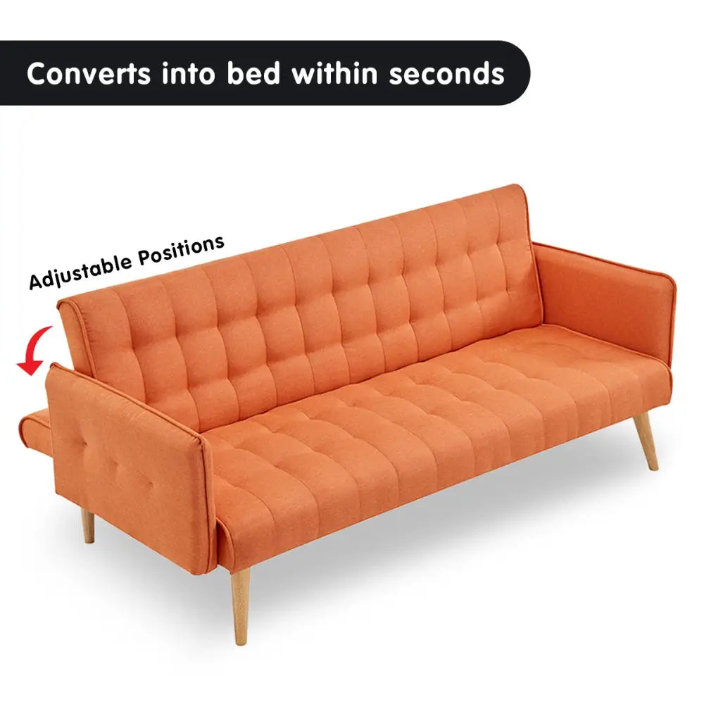 Sarantino 3 Seater Modular Linen Fabric Sofa Bed Couch Armrest Orange - Furniture > Sofas